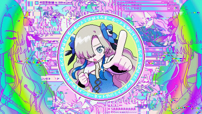 1girl, :o, ^_^, absurdres, blue_dress, blue_flower, blue_hair, character_name