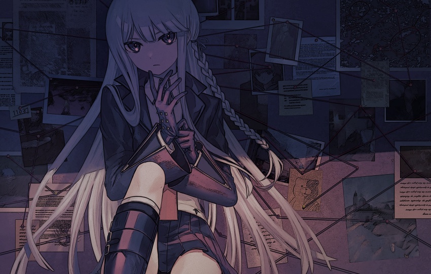 1girl, absurdres, adjusting_clothes, adjusting_gloves, anui, black_boots, black_gloves, black_ribbon