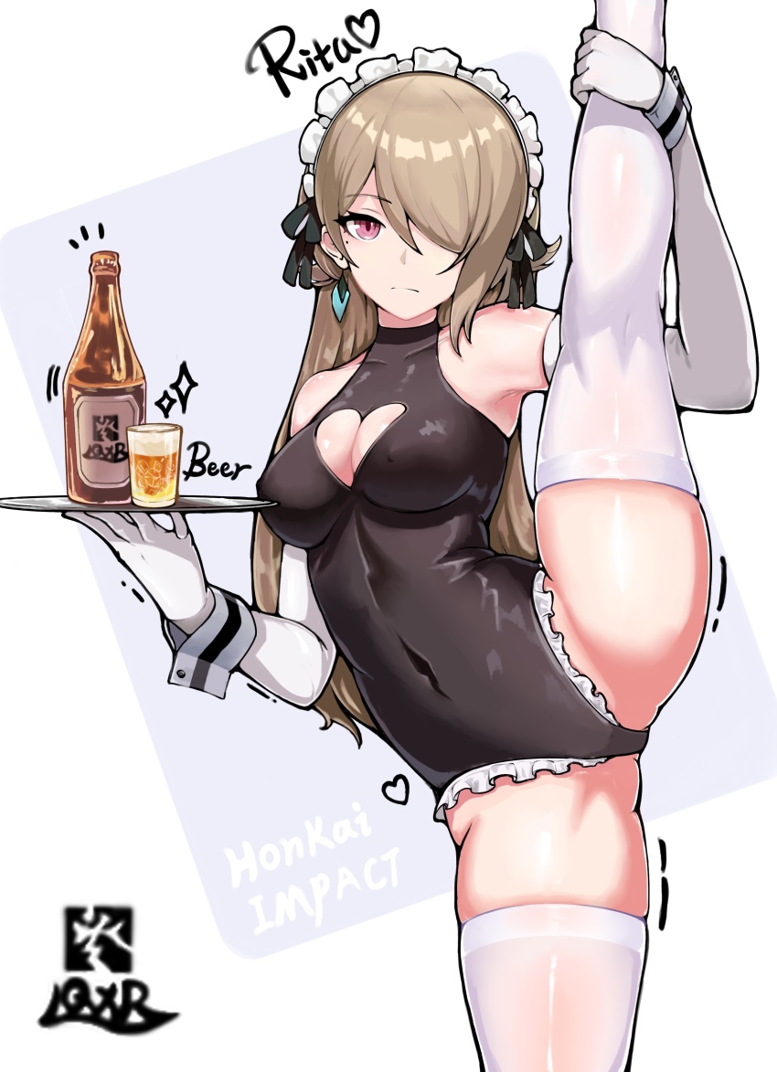 1girl, absurdres, adapted_costume, alcohol, alternate_hair_length, alternate_hairstyle, bare_shoulders, beer