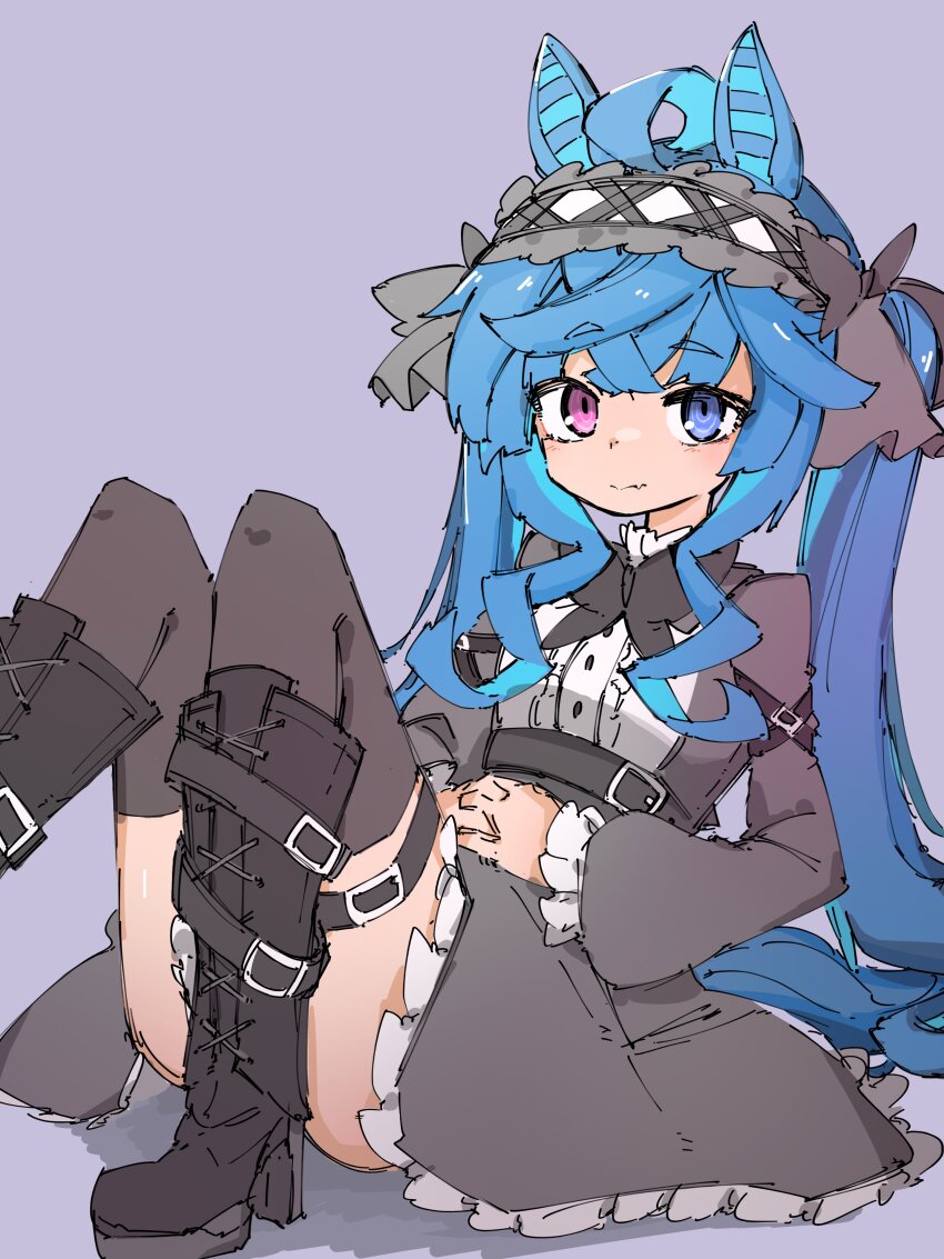 1girl, @_@, absurdres, ahoge, animal_ears, blue_eyes, blue_hair, gothic_lolita