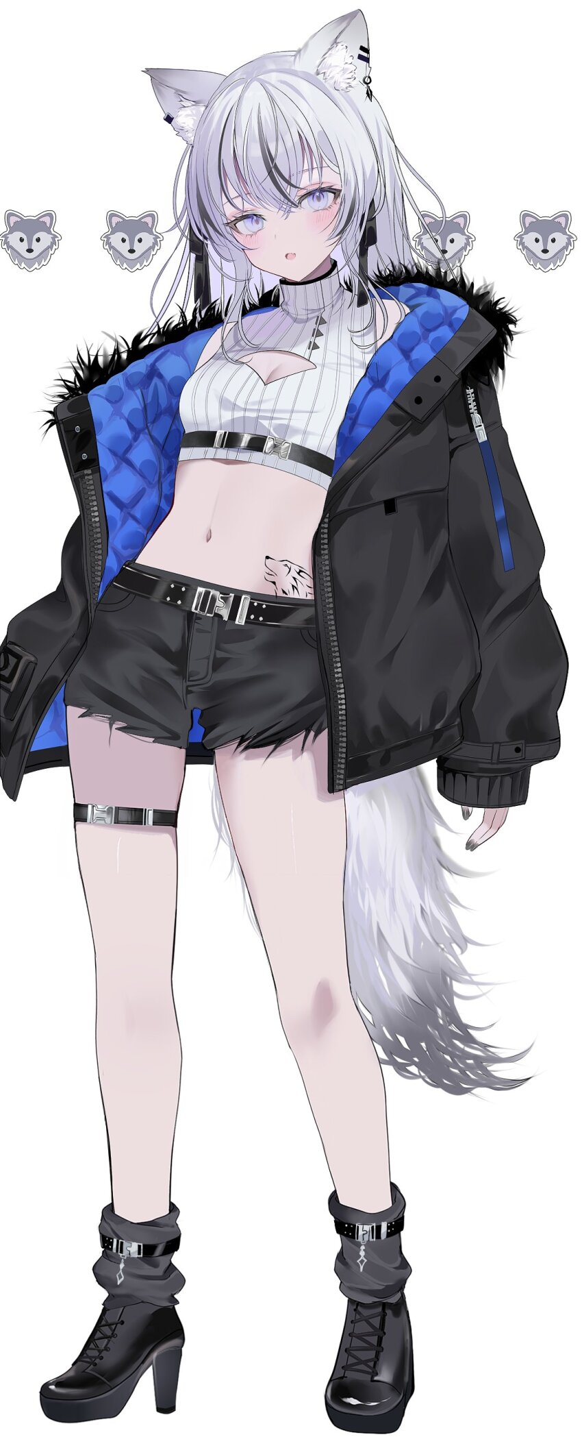 1girl, :d, absurdres, animal_ears, belt, black_footwear, black_hair, black_jacket