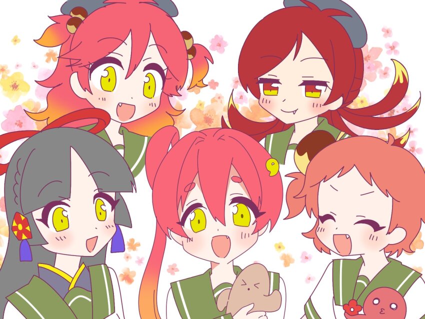 5girls, abeno-tan, black_hair, highres, kyoto-tan, multiple_girls, naisen, nanba-tan