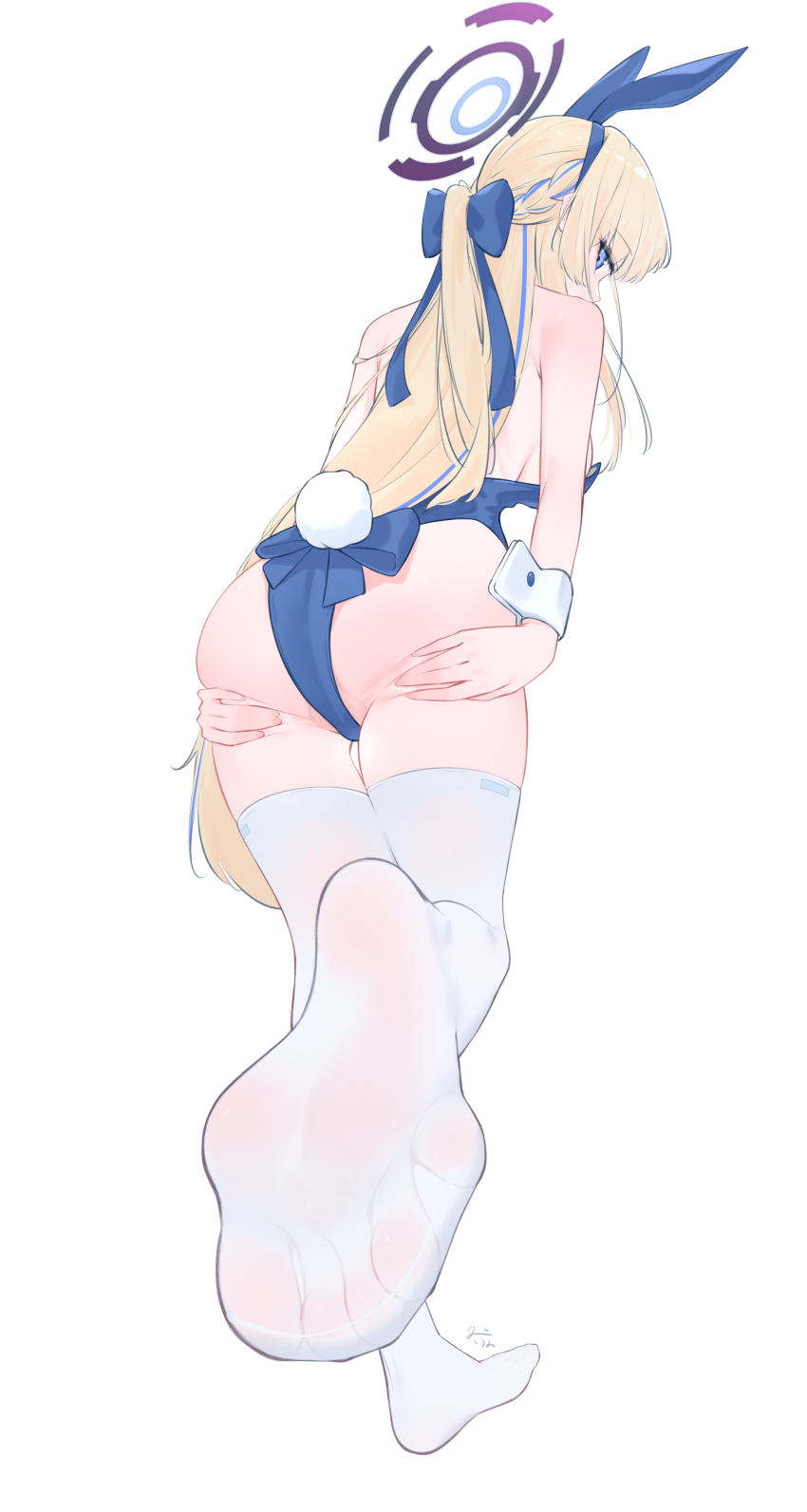 1girl, absurdres, animal_ears, ass, blonde_hair, blue_archive, blue_eyes, braid