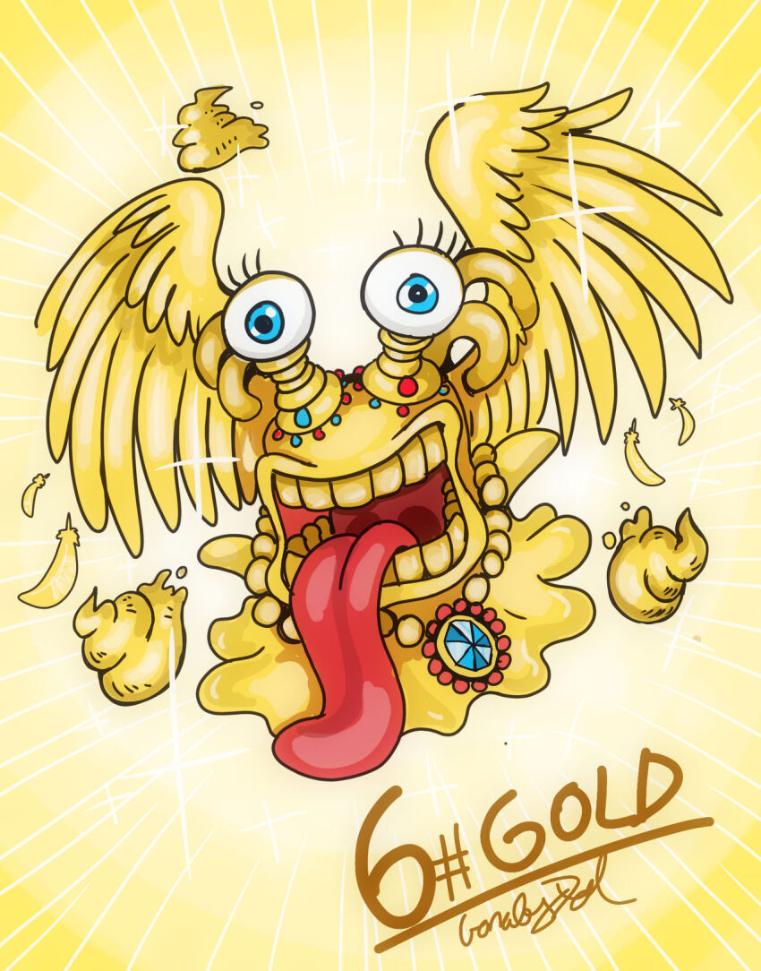 blue_eyes, digimon, digimon_(creature), goldnumemon, highres, solo, teeth, tongue