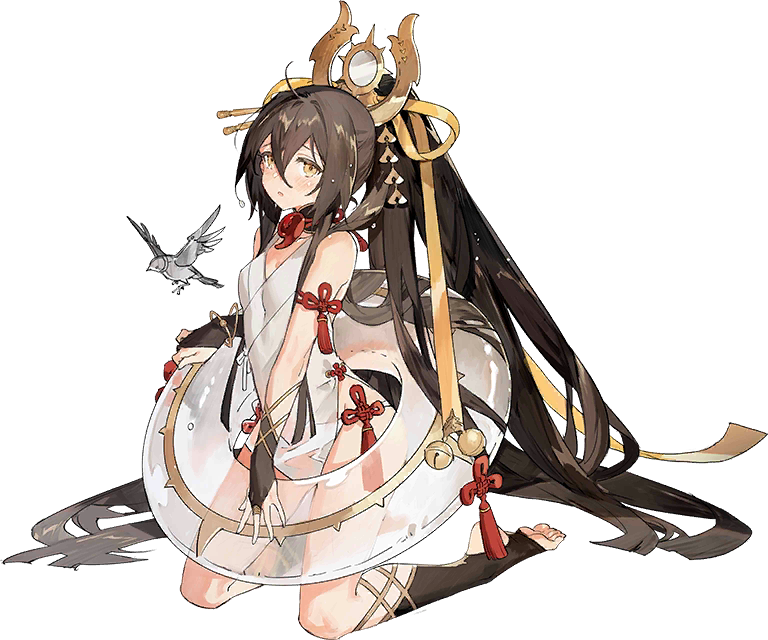 1girl, bell, black_hair, bracelet, bridal_gauntlets, divine_empress_(iron_saga), hair_between_eyes, hair_ornament