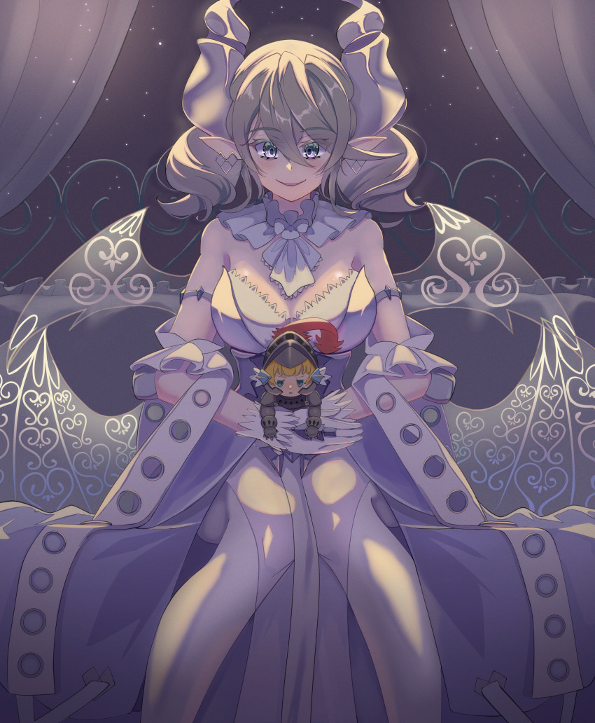 2girls, absurdres, blonde_hair, breasts, cleavage, demon_girl, demon_horns, demon_wings