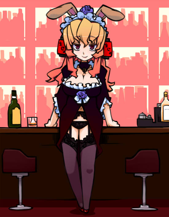 animal_ears, breasts, cleavage, dameyo, panties, smile, underwear