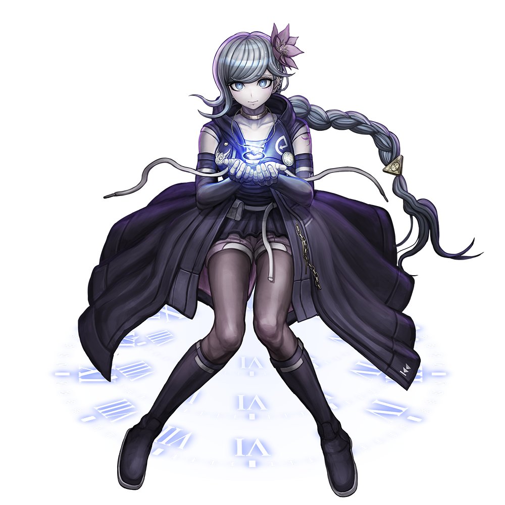 1girl, blue_eyes, blue_hair, boots, braid, chin_piercing, coat, elbow_gloves