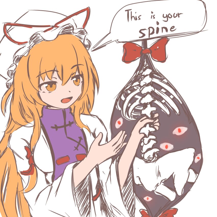 1girl, absurdres, blonde_hair, commentary, dress, english_commentary, english_text, hands_up