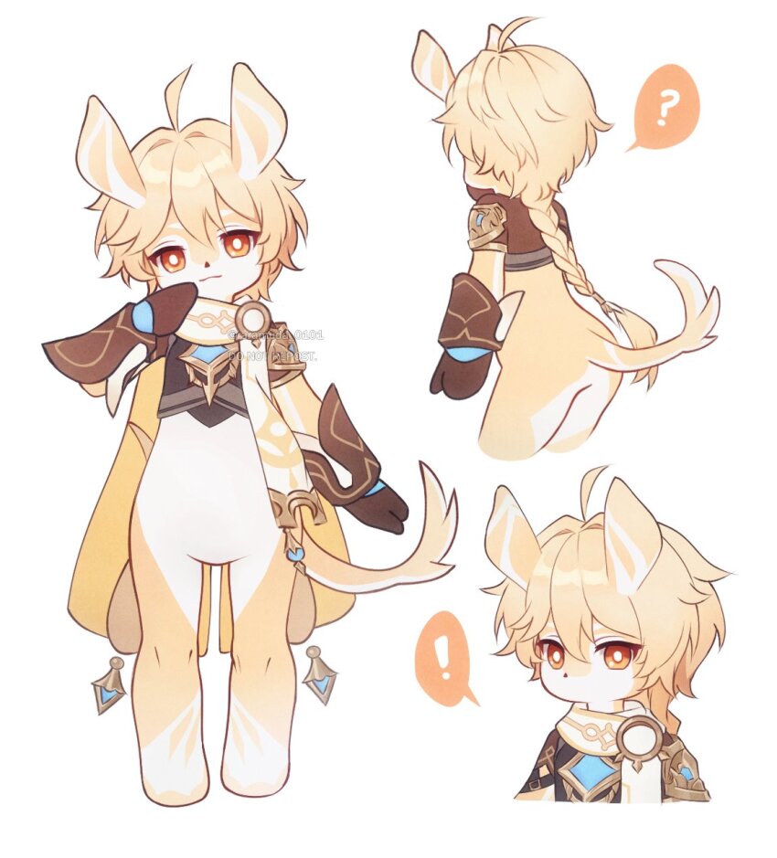 1boy, ?, aether_(genshin_impact), ahoge, animal_ears, animalization, armor, blonde_hair