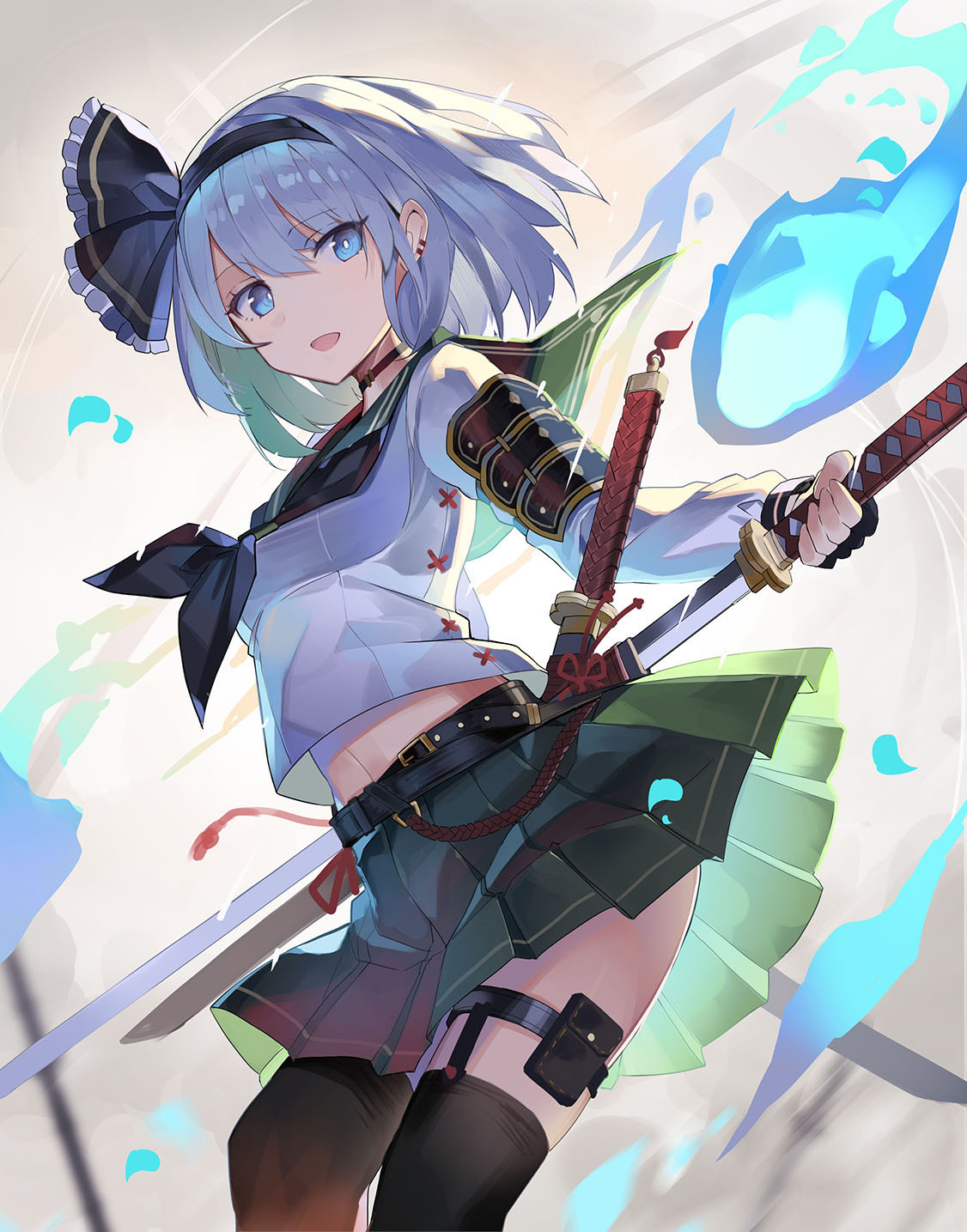 1girl, alternate_costume, arm_at_side, armor, belt, belt_buckle, black_belt, black_choker