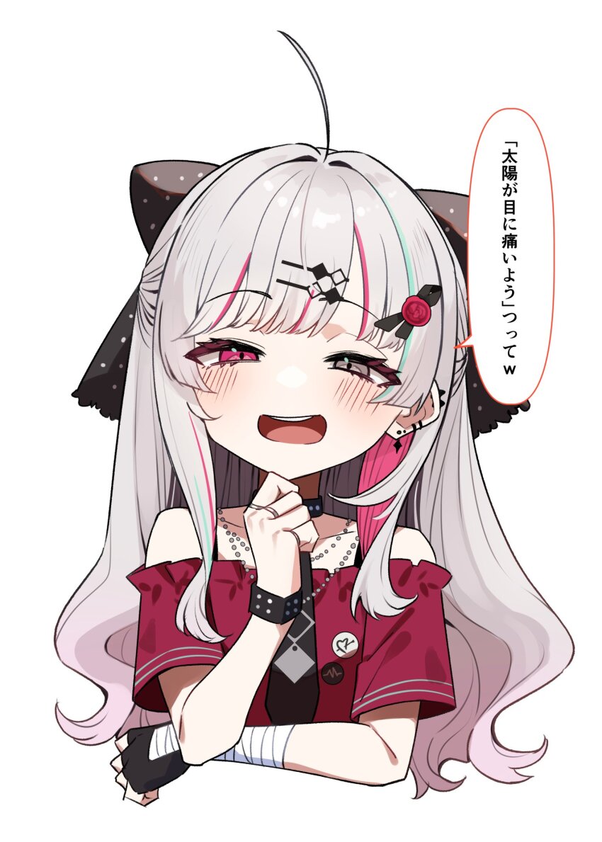 1girl, ahoge, black_bow, black_collar, black_gloves, black_necktie, blush, bow