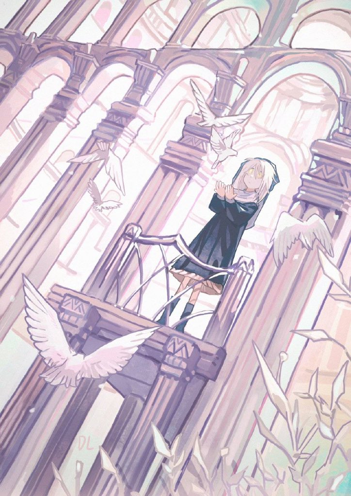 1girl, bird, black_dress, black_footwear, black_headwear, boots, capelet, chinese_commentary