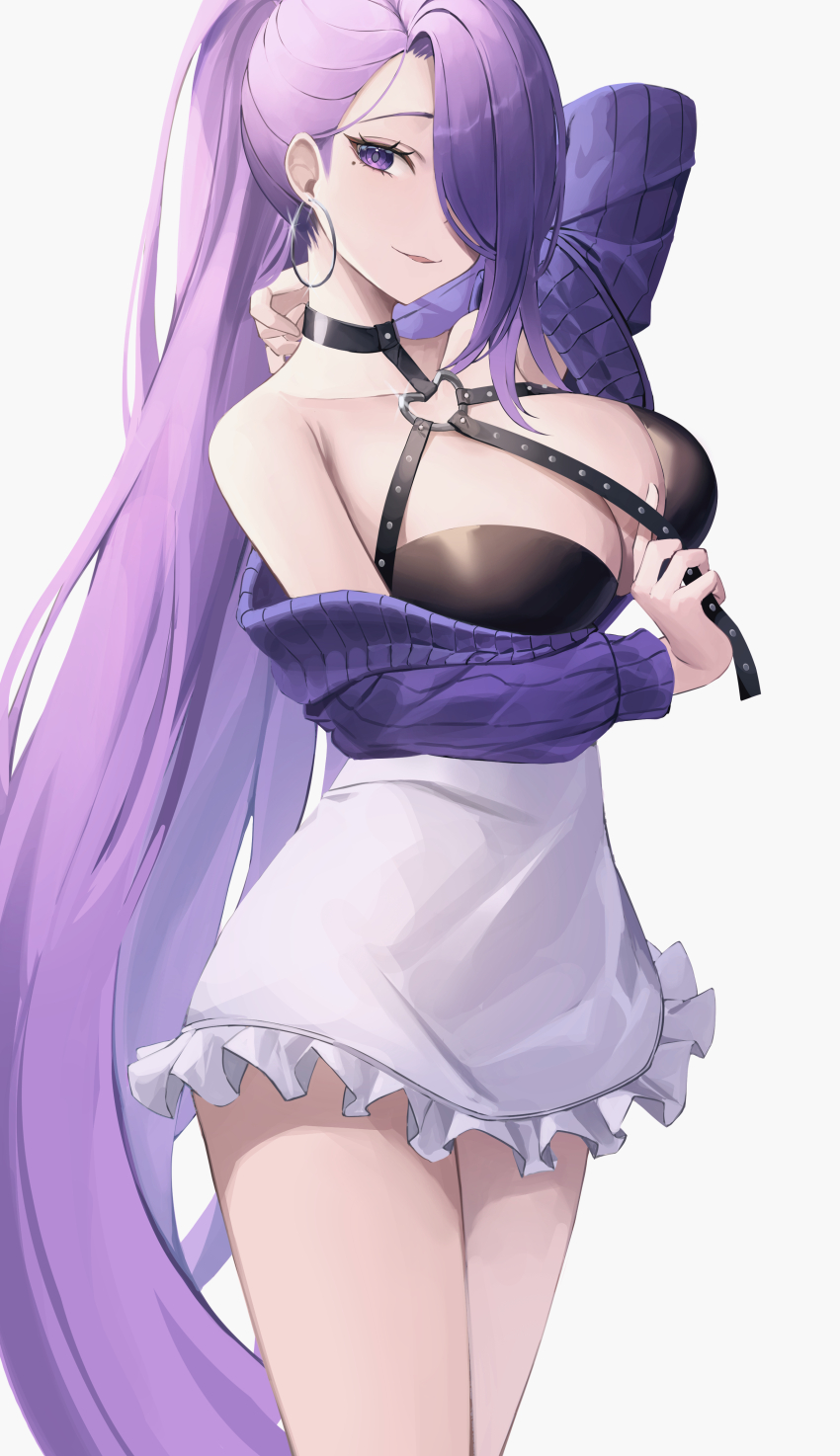 1girl, absurdres, arm_behind_head, bare_shoulders, black_choker, black_survival, breasts, choker