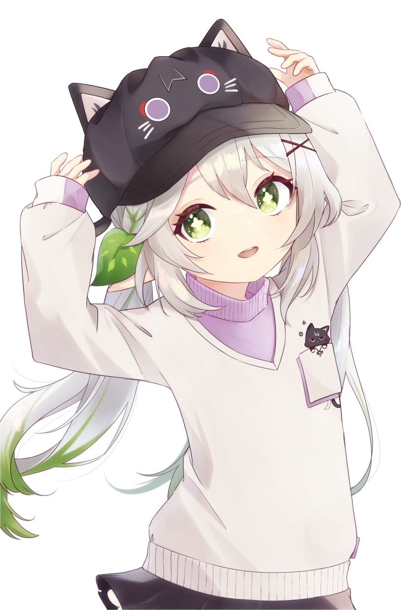1girl, absurdres, alternate_costume, animal_ears, animal_hat, black_headwear, black_skirt, cat_ears