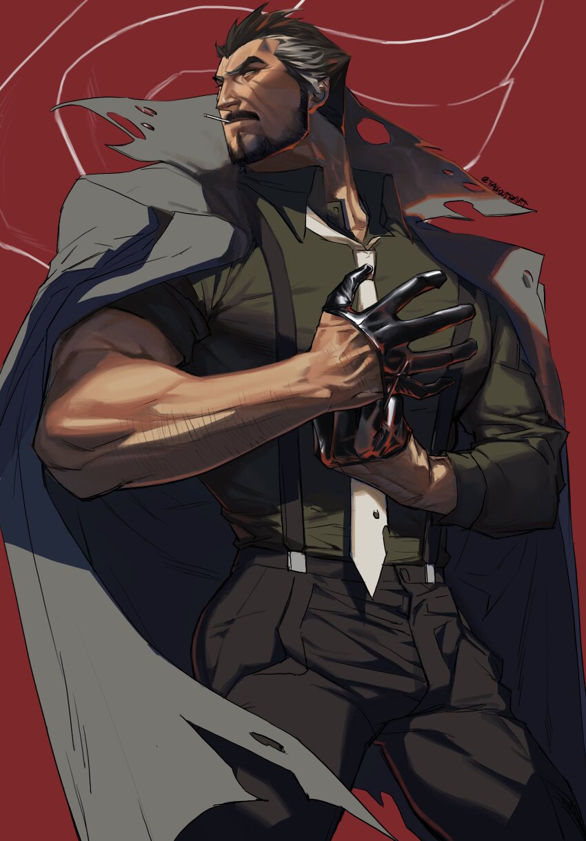 1boy, absurdres, ace_attorney, ace_attorney_investigations, adjusting_clothes, adjusting_gloves, arm_hair, bara