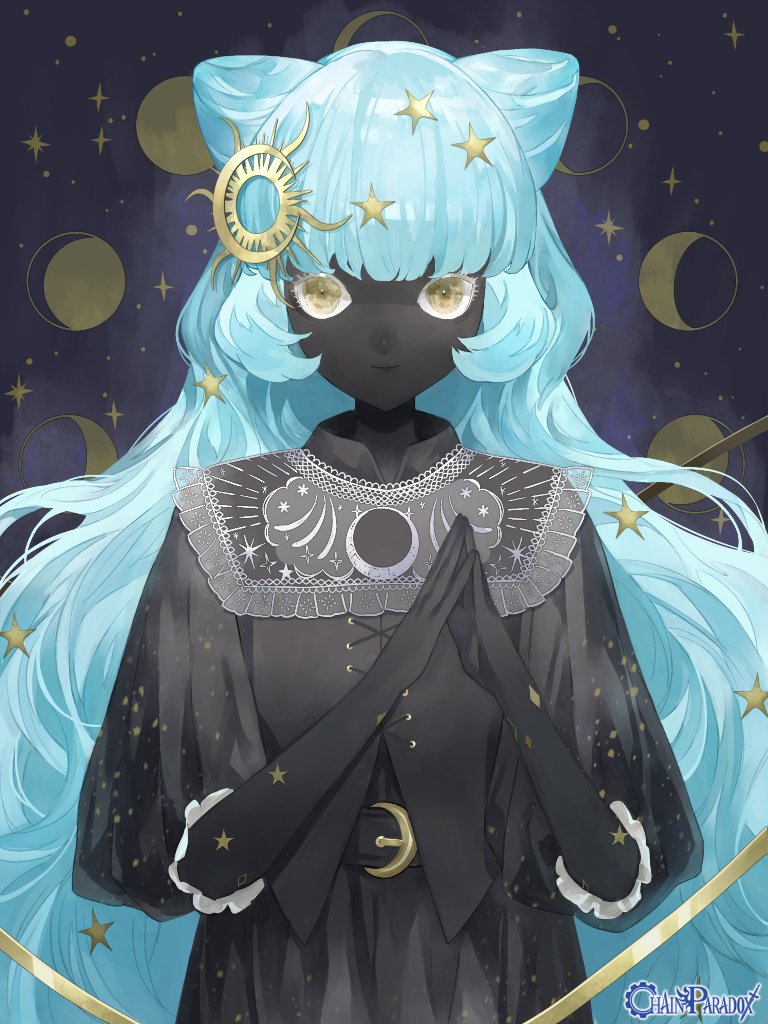 1girl, belt, belt_buckle, black_background, black_belt, black_dress, black_skin, black_vest