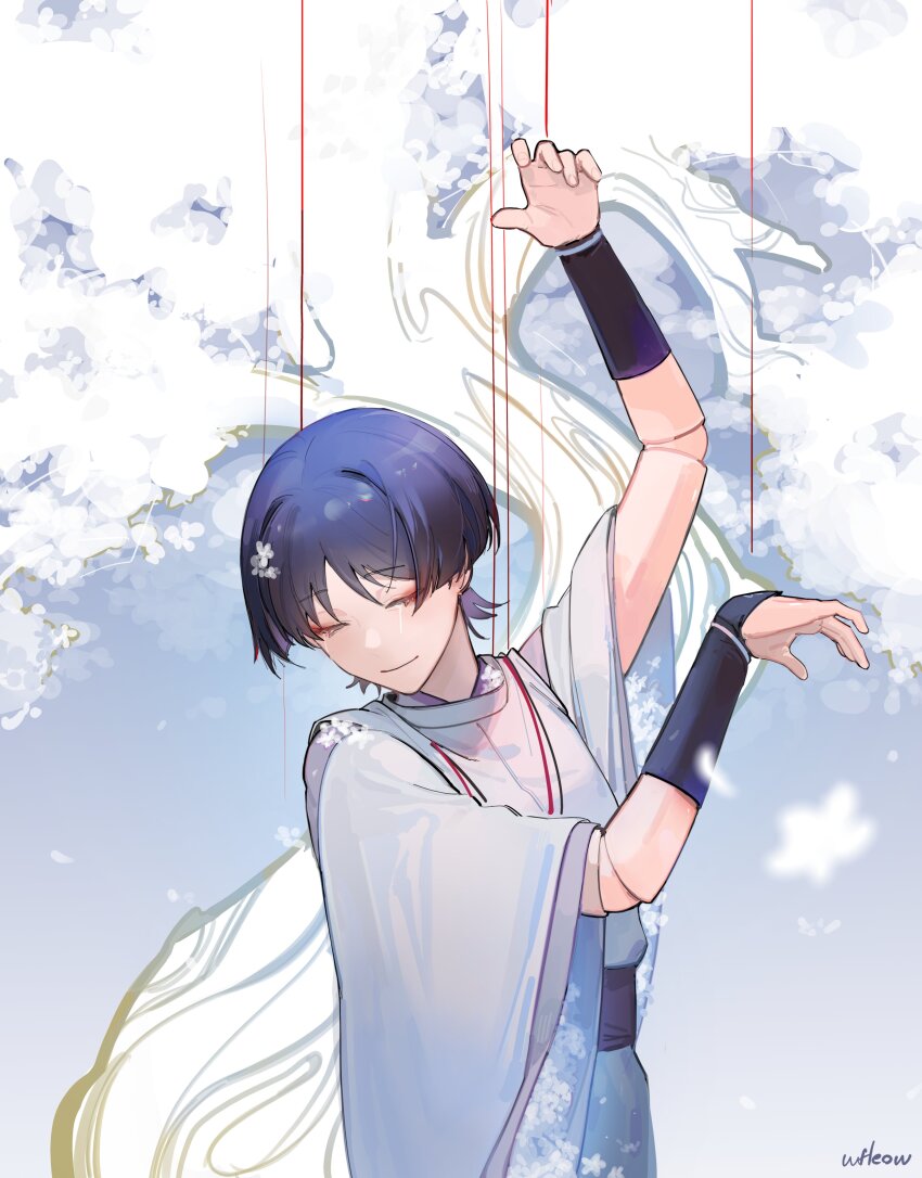 1boy, absurdres, arms_up, black_gloves, doll_joints, genshin_impact, gloves, highres