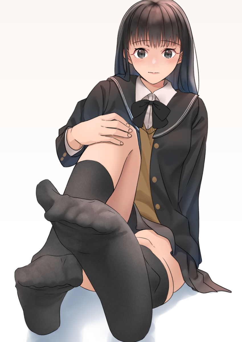 1girl, amagami, ayatsuji_tsukasa, black_bow, black_bowtie, black_eyes, black_hair, black_jacket