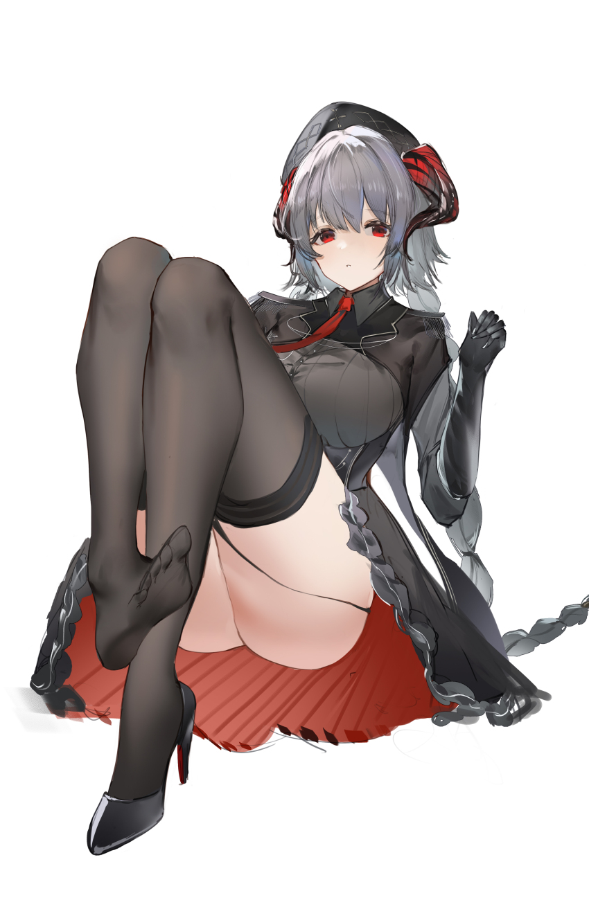 1girl, absurdres, azur_lane, black_headwear, black_thighhighs, braid, elbow_gloves, epaulettes