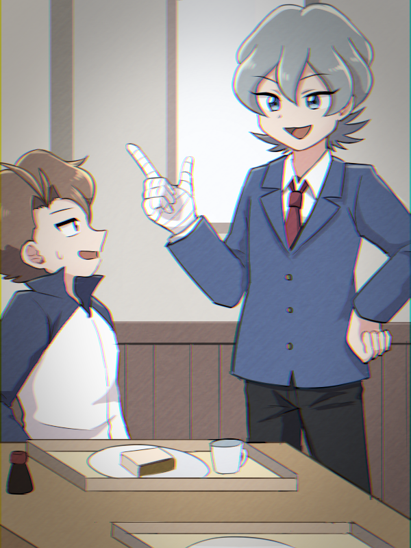 2boys, bandaged_arm, bandages, blue_eyes, digimon, digimon_ghost_game, higashimitarai_kiyoshiro, multiple_boys