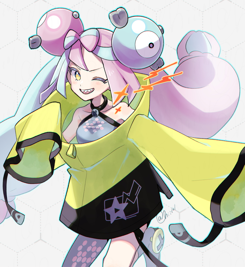 1girl, aqua_hair, highres, hii_(hii101), iono_(pokemon), long_hair, nintendo, one_eye_closed