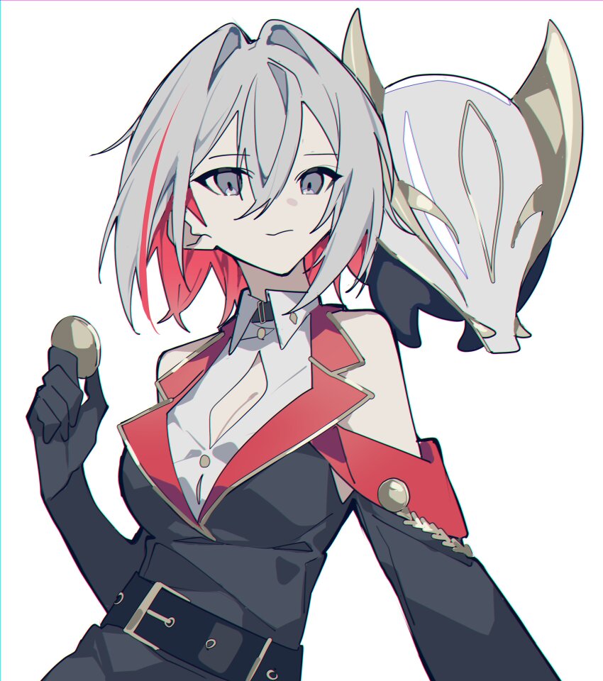 1girl, 1other, absurdres, belt, black_belt, black_gloves, black_sleeves, breasts