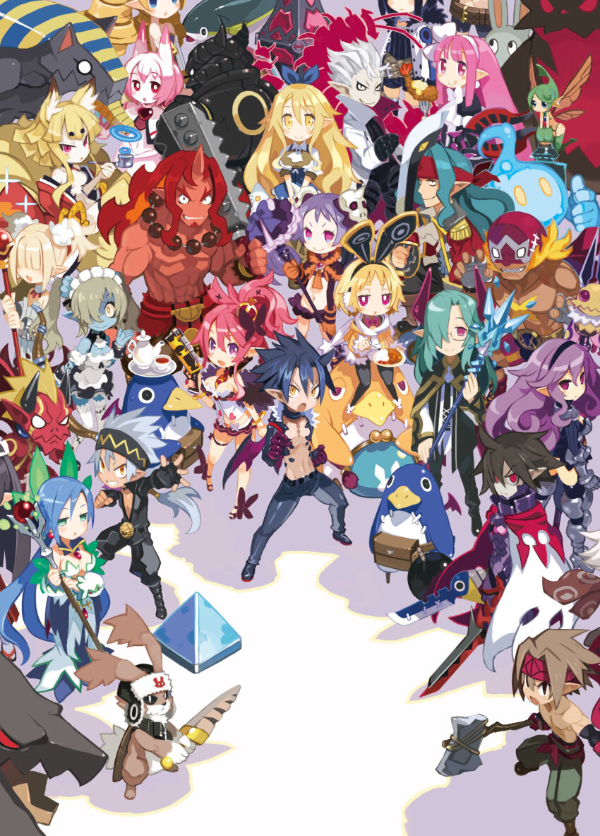 6+boys, 6+girls, absolutely_everyone, absurdres, ahoge, animal_ears, annotated, aqua_hair