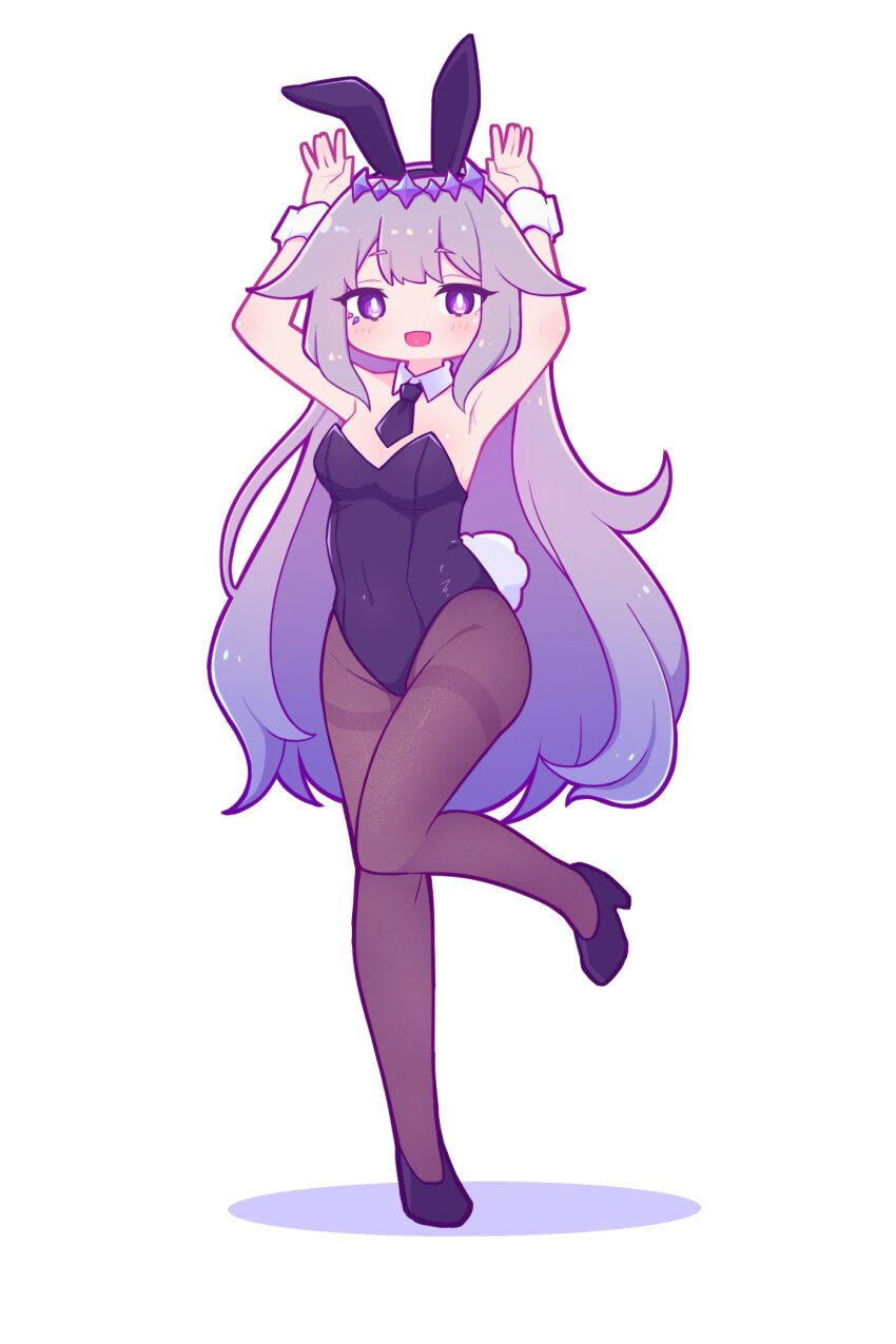 1girl, alternate_costume, animal_ears, armpits, arms_up, aya_chan1221, black_leotard, blush