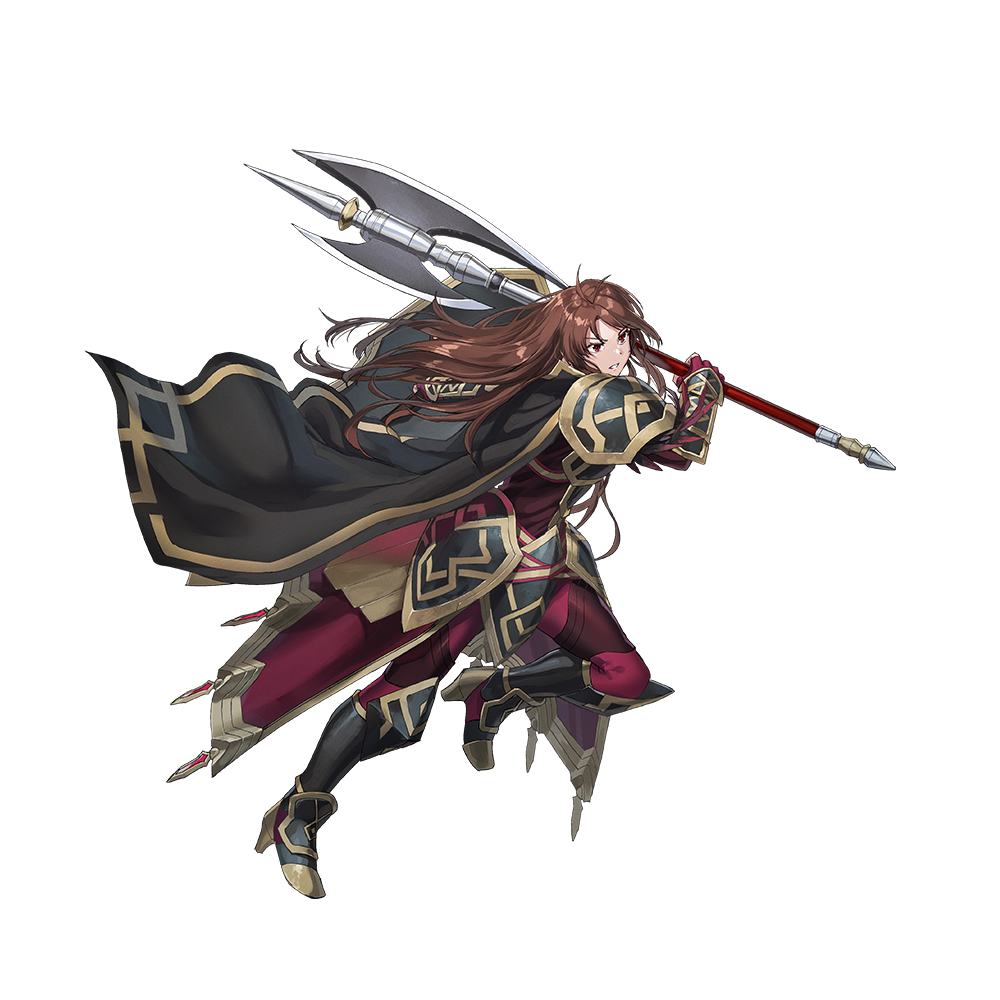 1girl, armor, attack, axe, battle_axe, black_cape, brown_eyes, brown_hair