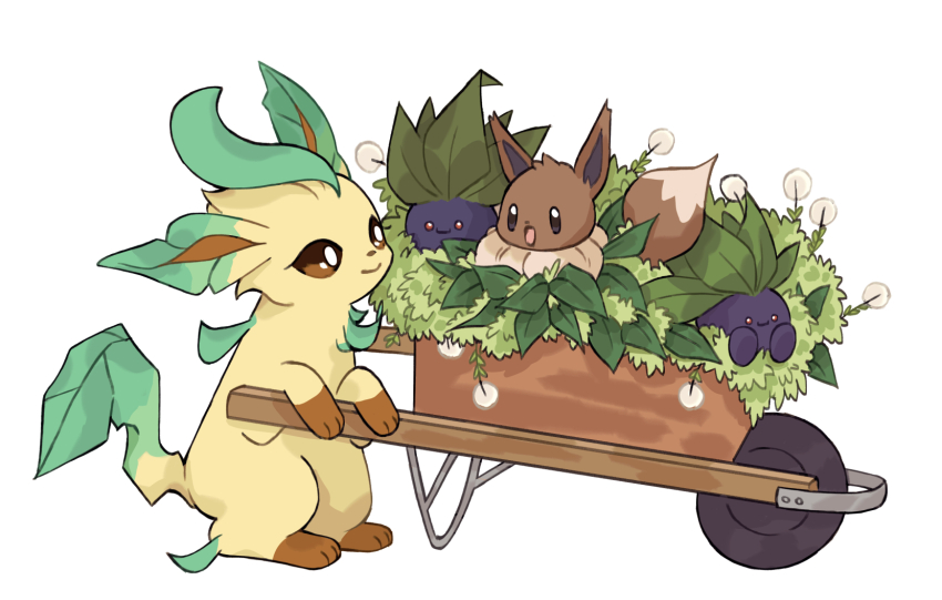 :d, brown_eyes, closed_mouth, commentary, eevee, english_commentary, flower, gen_1_pokemon
