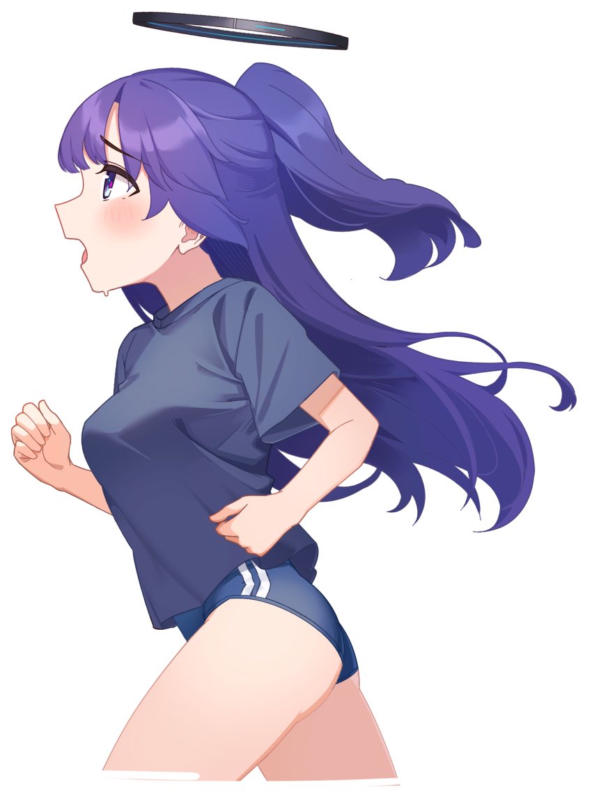 1girl, black_shirt, blue_archive, breasts, facial_mark, highres, long_hair, medium_breasts