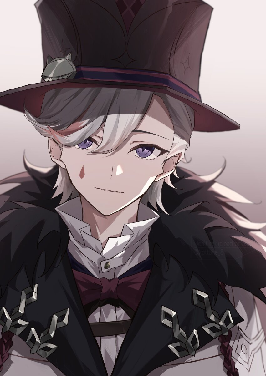 1boy, absurdres, aiguillette, artist_name, black_hat, bow, bowtie, buttons