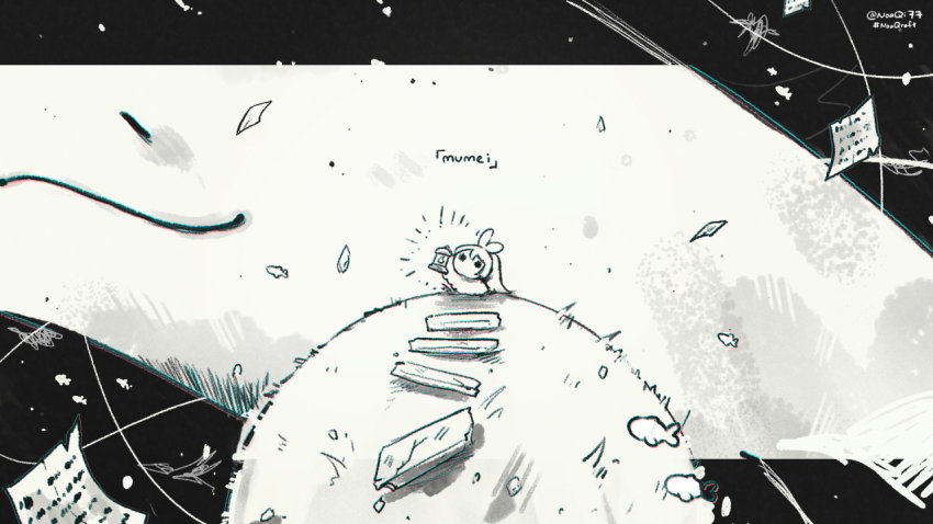 1girl, artist_name, black_background, chromatic_aberration, cloak, debris, english_text, fish