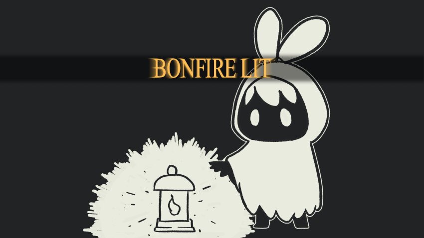 1girl, black_background, bloodymoonia, bonfire_(dark_souls), cloak, dark_souls_(series), english_text, feathers