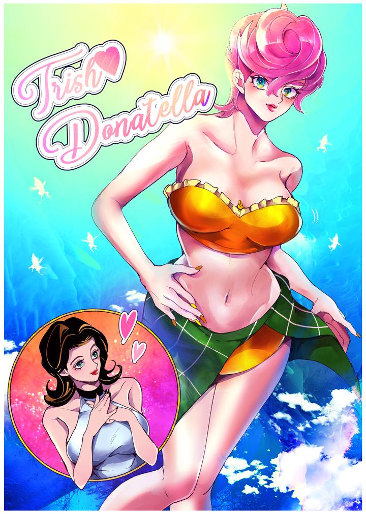 2girls, breasts, cleavage, donatella_una, jojo_no_kimyou_na_bouken, large_breasts, multiple_girls, musasabi_(artist)