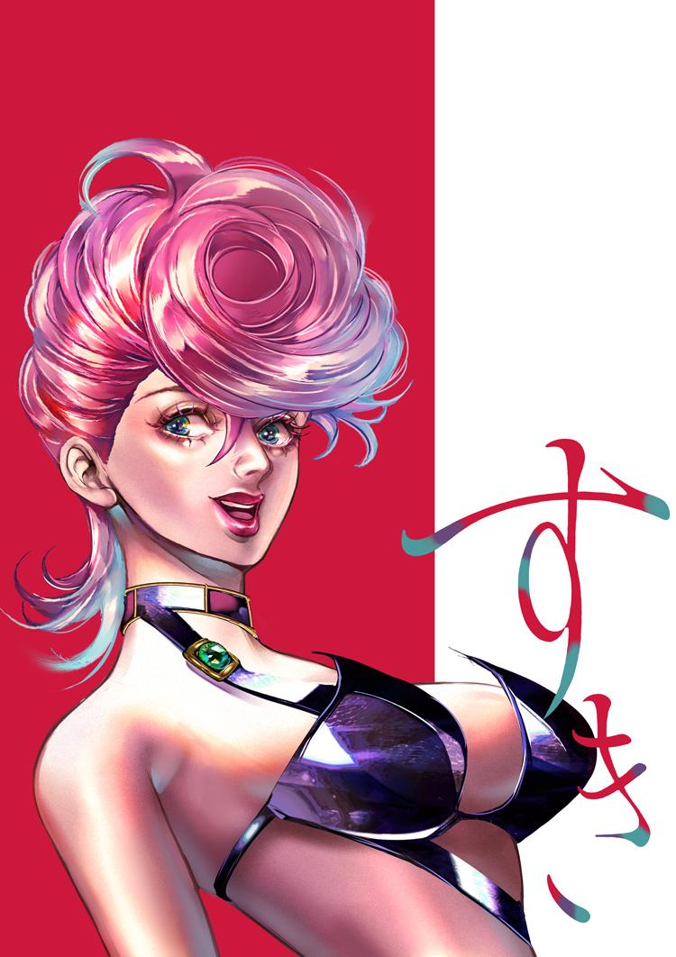 1girl, breasts, jojo_no_kimyou_na_bouken, large_breasts, musasabi_(artist), pink_hair, tagme, trish_una