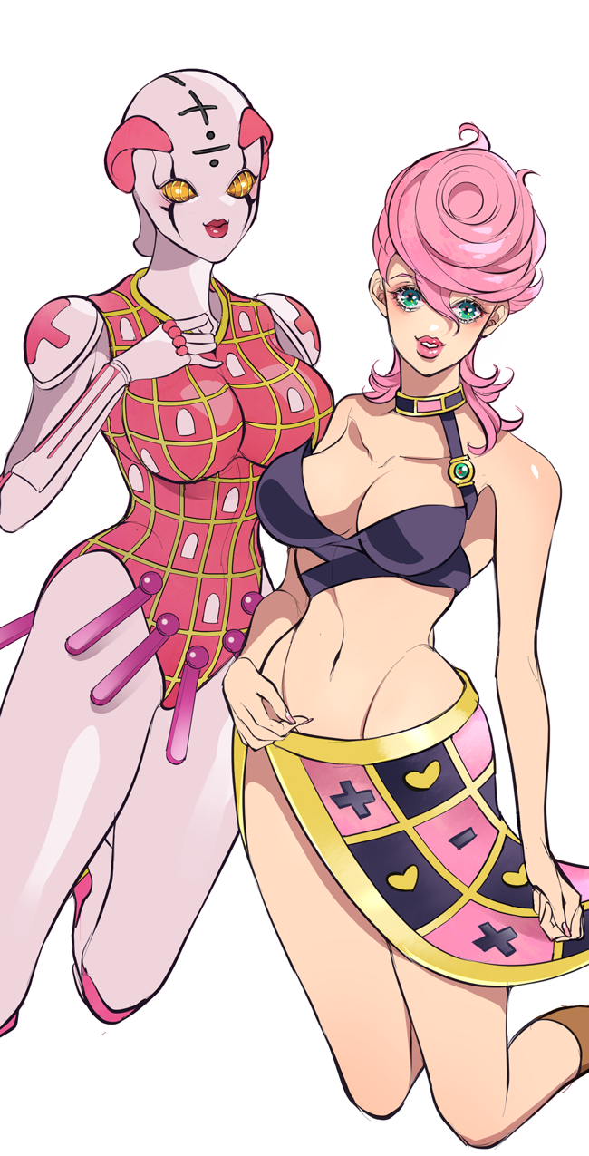 2girls, breasts, cleavage, highres, jojo_no_kimyou_na_bouken, large_breasts, medium_breasts, multiple_girls