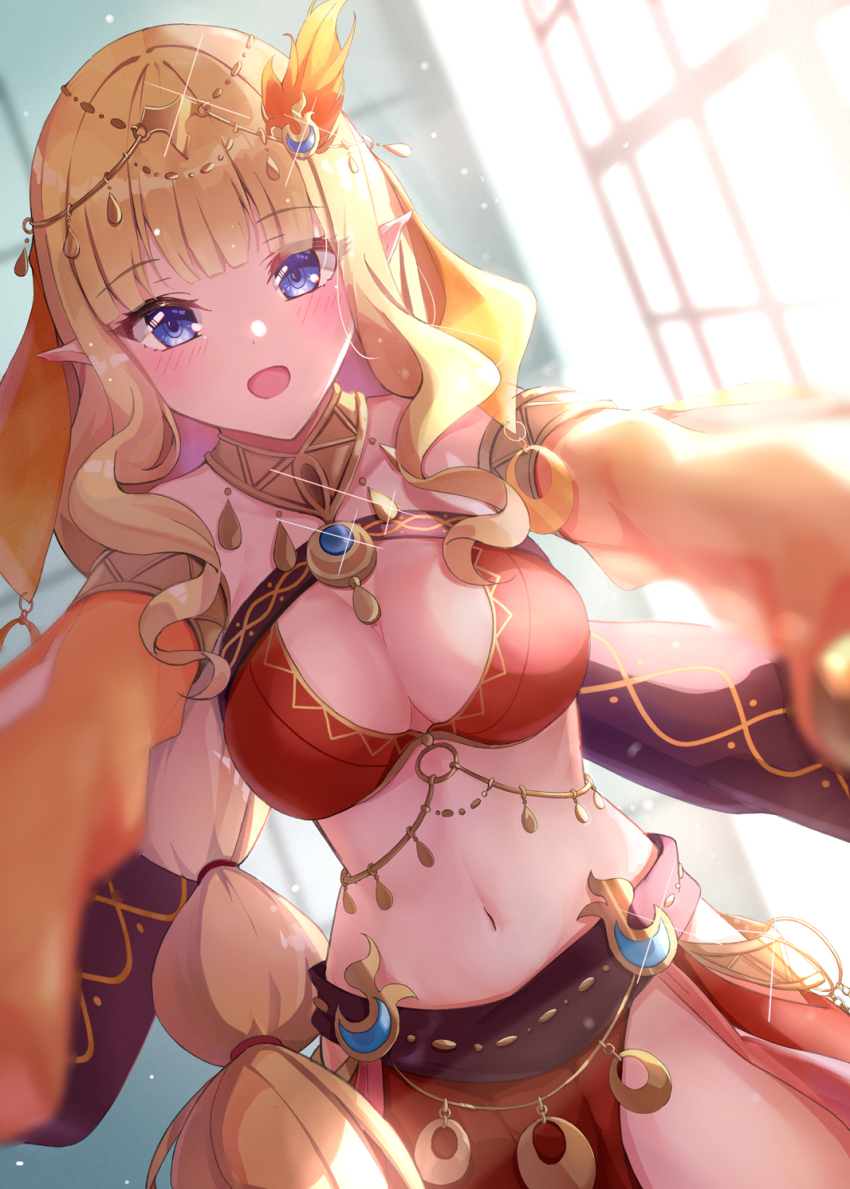 1girl, 310setsu, blonde_hair, blue_eyes, blush, bracelet, breasts, circlet