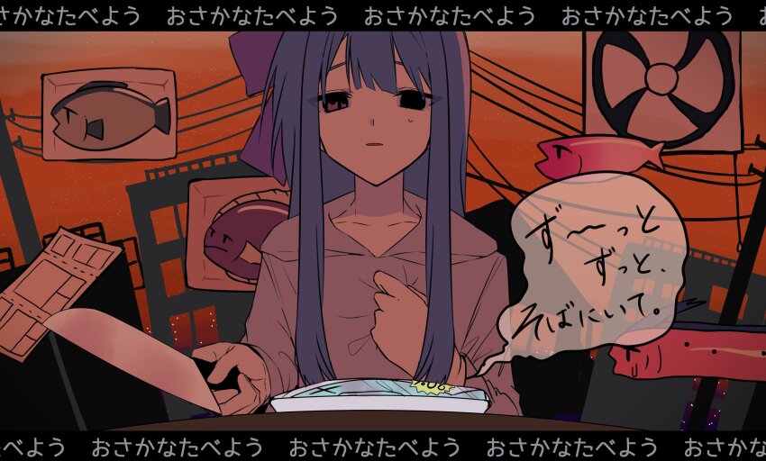 1girl, absurdres, air_conditioner, alternate_costume, black_eyes, blue_hair, bow, building