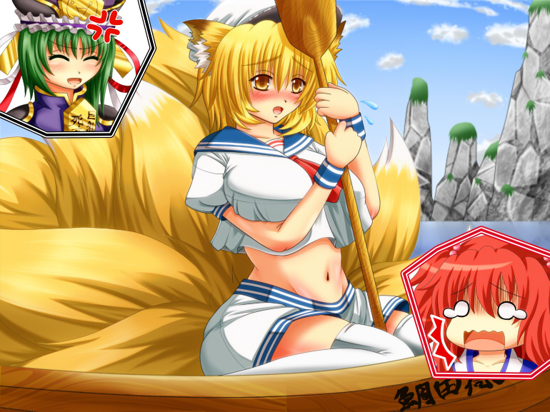 3girls, archienemy, breasts, female_focus, hat, iyuuki, large_breasts, multiple_girls