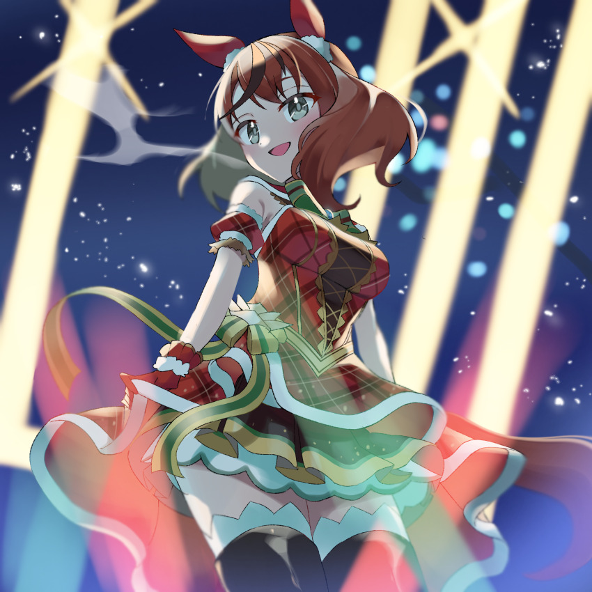 1girl, absurdres, alternate_costume, animal_ears, arm_strap, bare_shoulders, black_thighhighs, blush