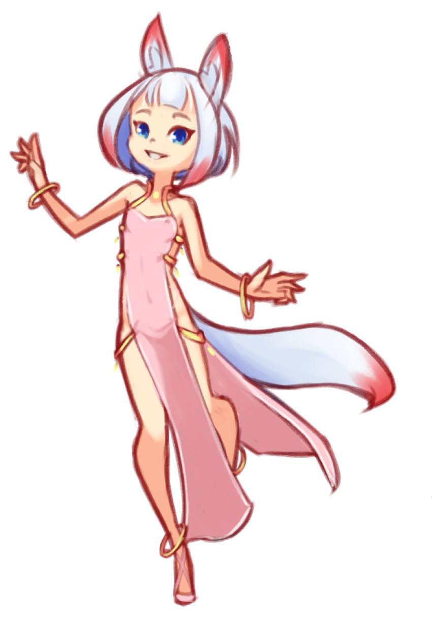 1girl, animal_ears, anklet, blue_eyes, bracelet, dancer, drantyno, dress