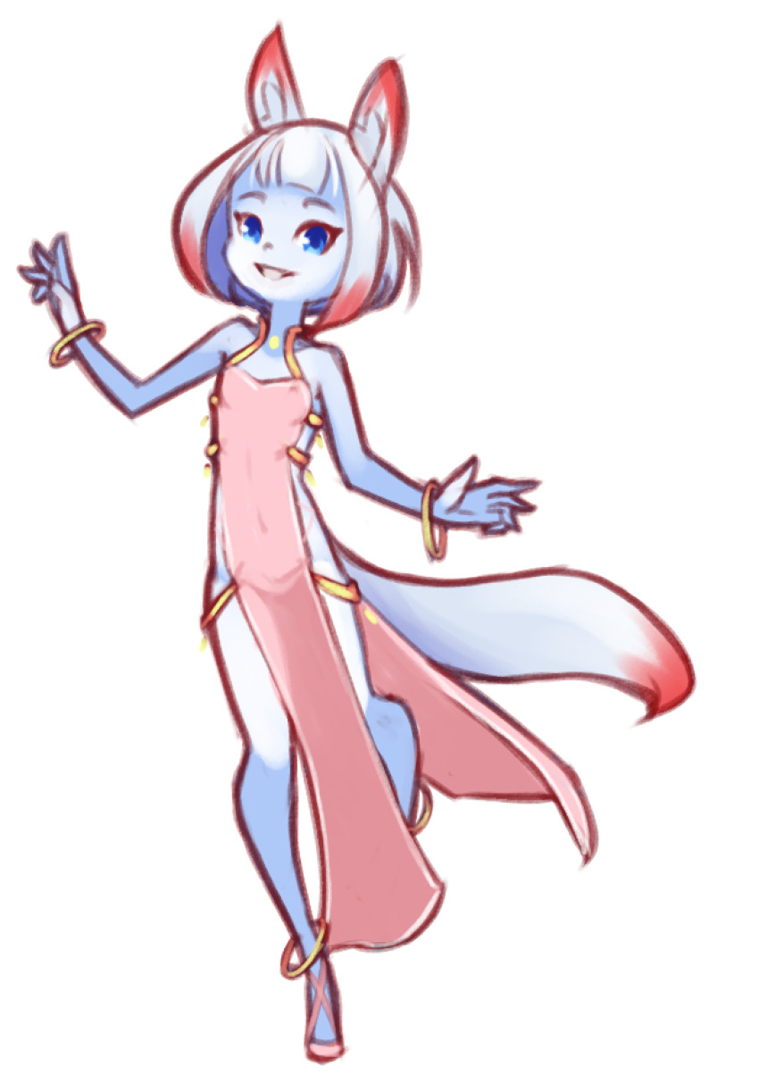 1girl, animal_ears, anklet, blue_eyes, bracelet, colored_skin, dancer, drantyno