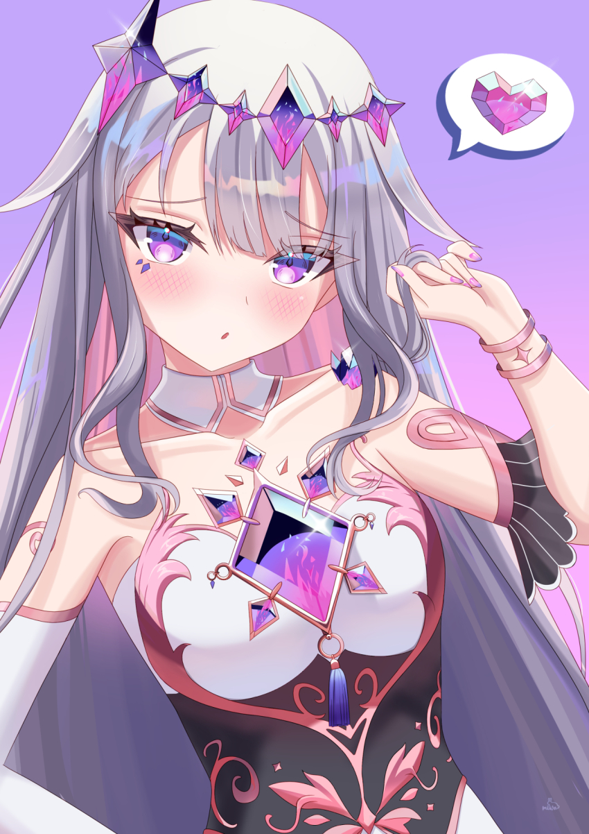 1girl, blush, collar, collarbone, colored_inner_hair, detached_collar, detached_sleeves, dress