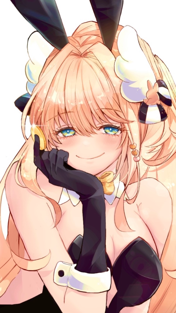 1girl, animal_ears, black_leotard, blonde_hair, breasts, cleavage, closed_mouth, coin