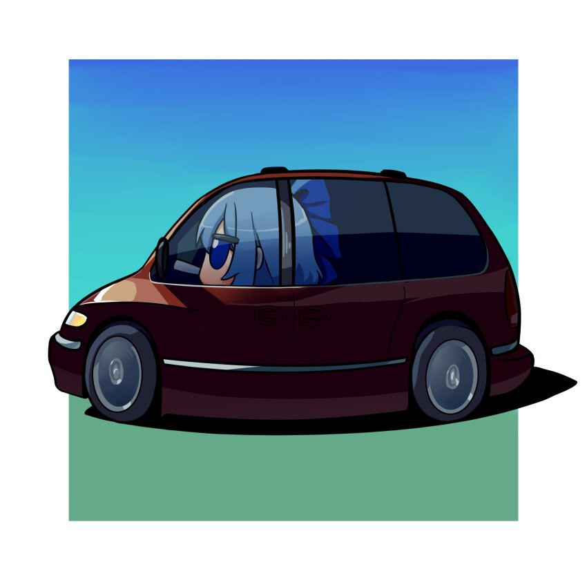 1girl, absurdres, album_cover, blue_bow, blue_eyes, blue_hair, bow, chibi