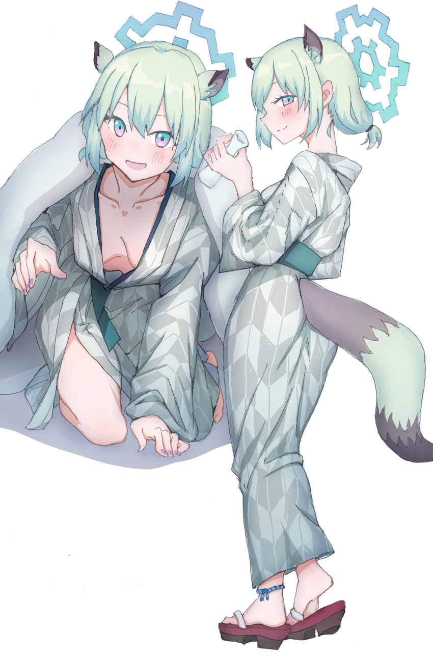 1girl, absurdres, animal_ears, bad_anatomy, bad_face, bath_yukata, blue_archive, blush