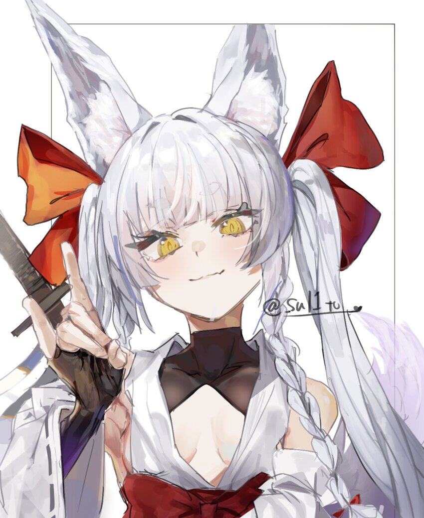 1girl, animal_ear_fluff, animal_ears, asanagi_(azur_lane), azur_lane, bare_shoulders, black_gloves, blunt_bangs