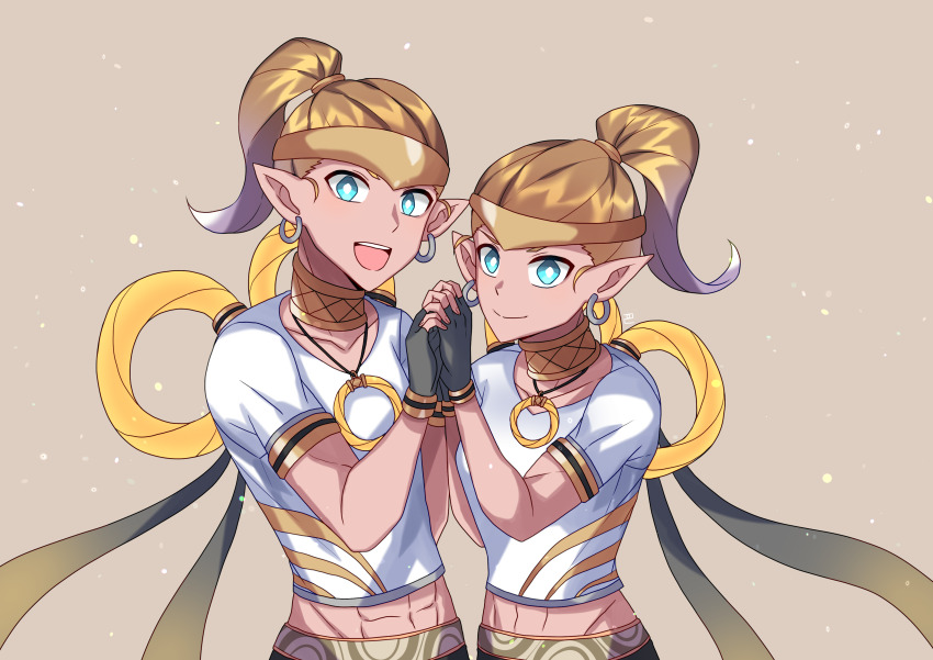 1boy, 1girl, absurdres, blue_eyes, demon_avenger, highres, personification, ring_(ring_fit_adventure)